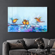 Birds With Flower Painting | Glass Wall Art - Artdesigna