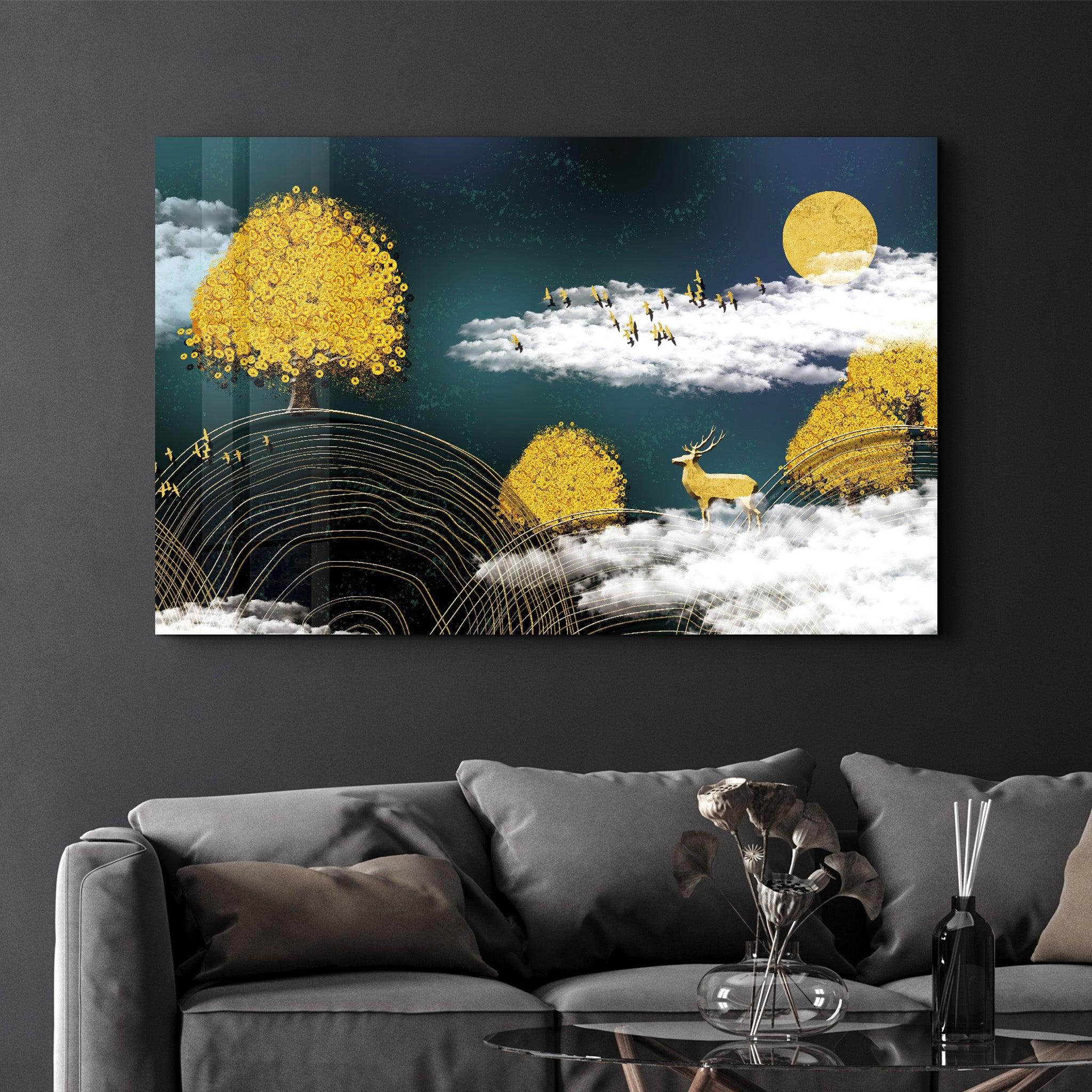 Golden Trees | Glass Wall Art - Artdesigna