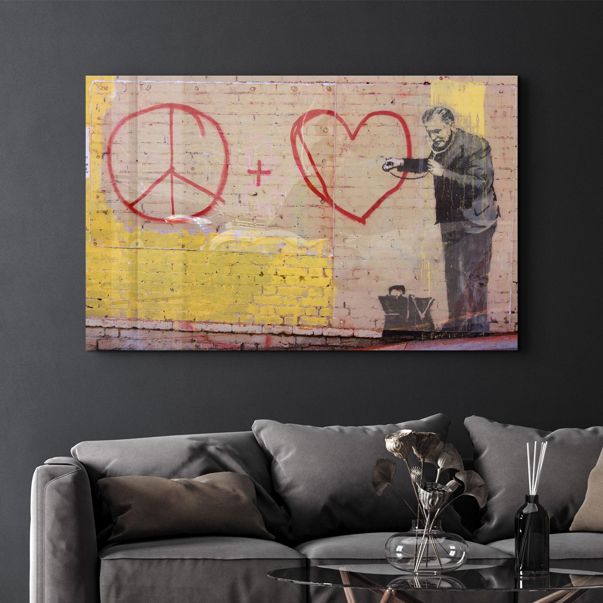 Banksy - Love and Peace | Glass Wall Art - Artdesigna