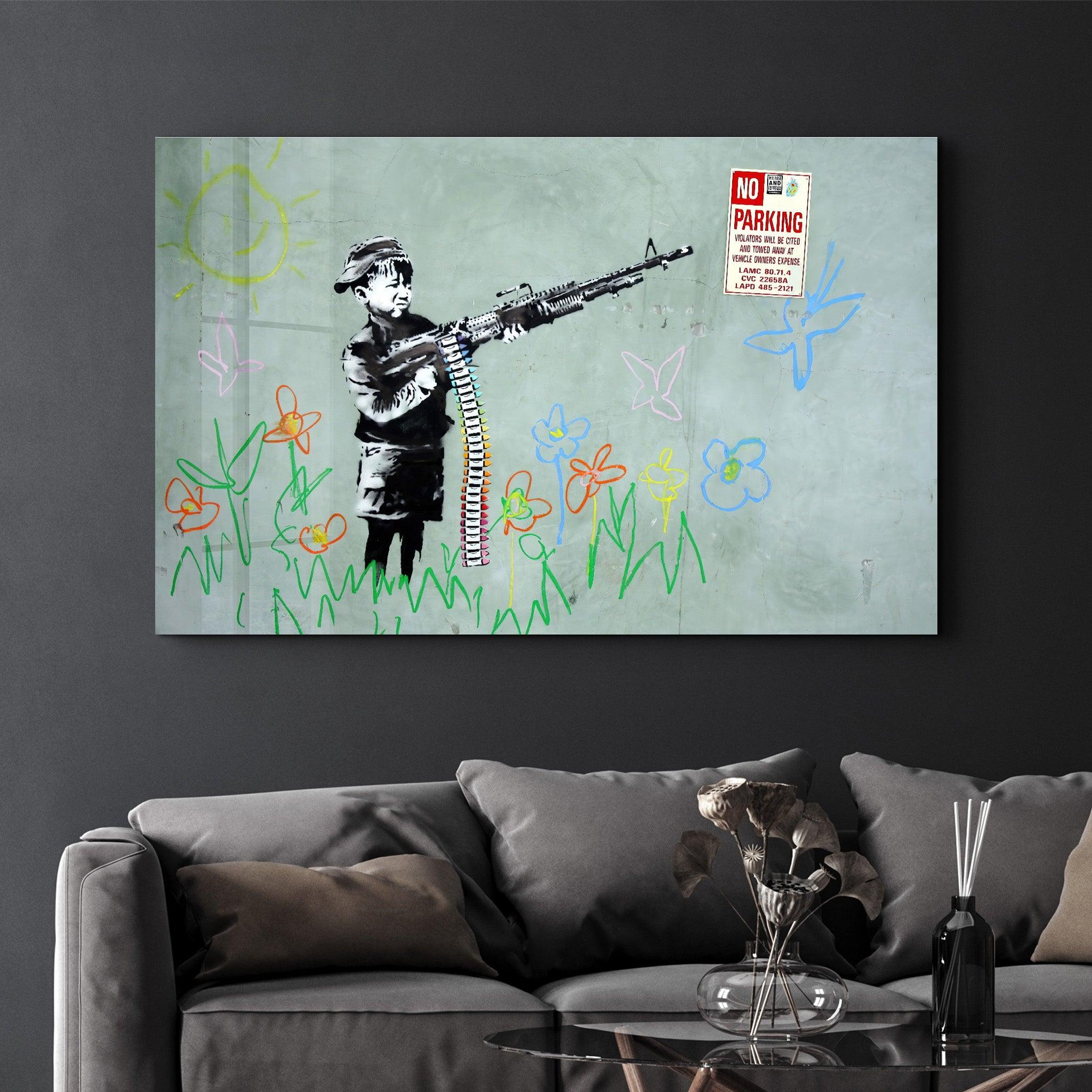 Banksy - No Parking | Glass Wall Art - Artdesigna