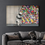 BANKSY - Pull Back the Curtain | GLASS WALL ART - Artdesigna