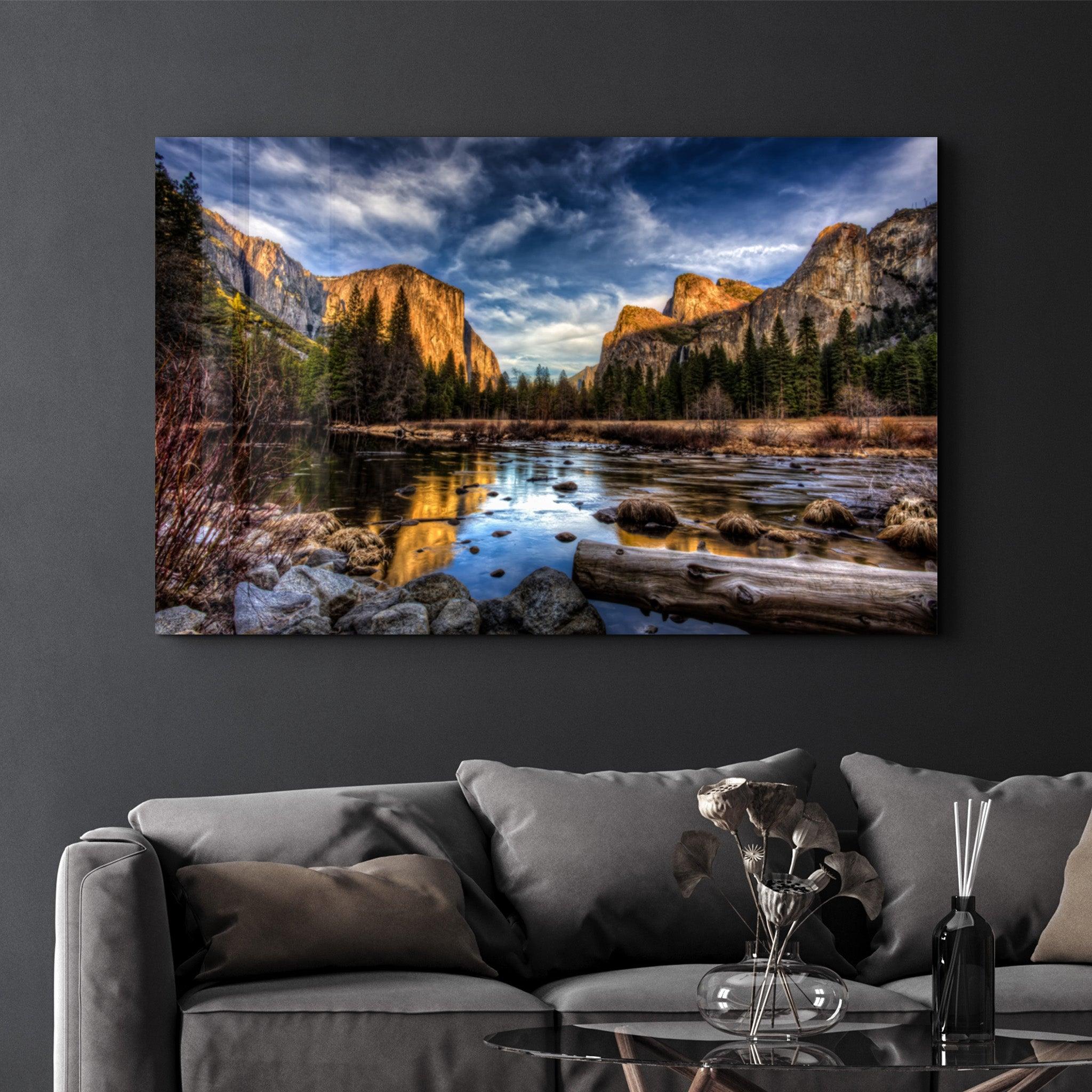 Yosemite Valley - Lake | Glass Wall Art - Artdesigna