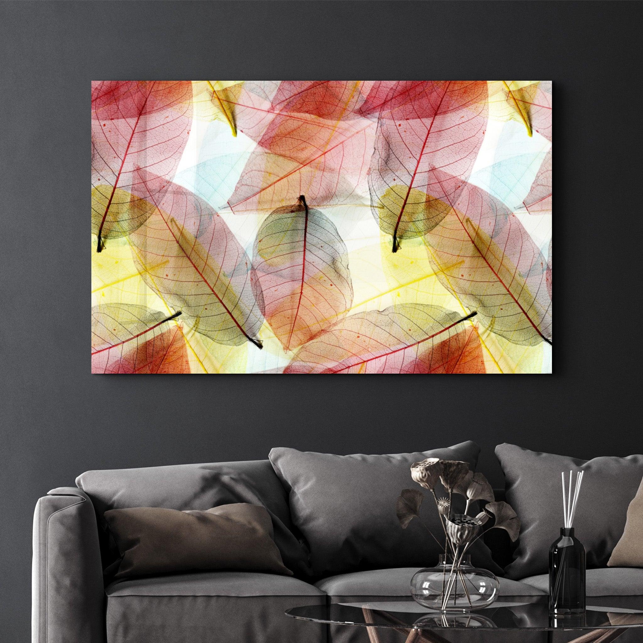 Colored Leaves | Glass Wall Art - Artdesigna