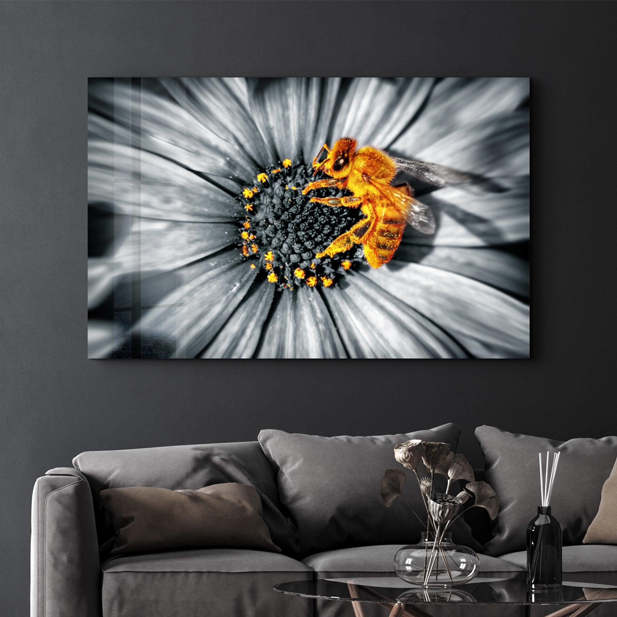 Honey Bee | Glass Wall Art - Artdesigna