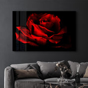 Red Rose Vintage | Glass Wall Art - Artdesigna