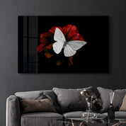 Silent Grace: White Butterfly | Glass Wall Art - Artdesigna