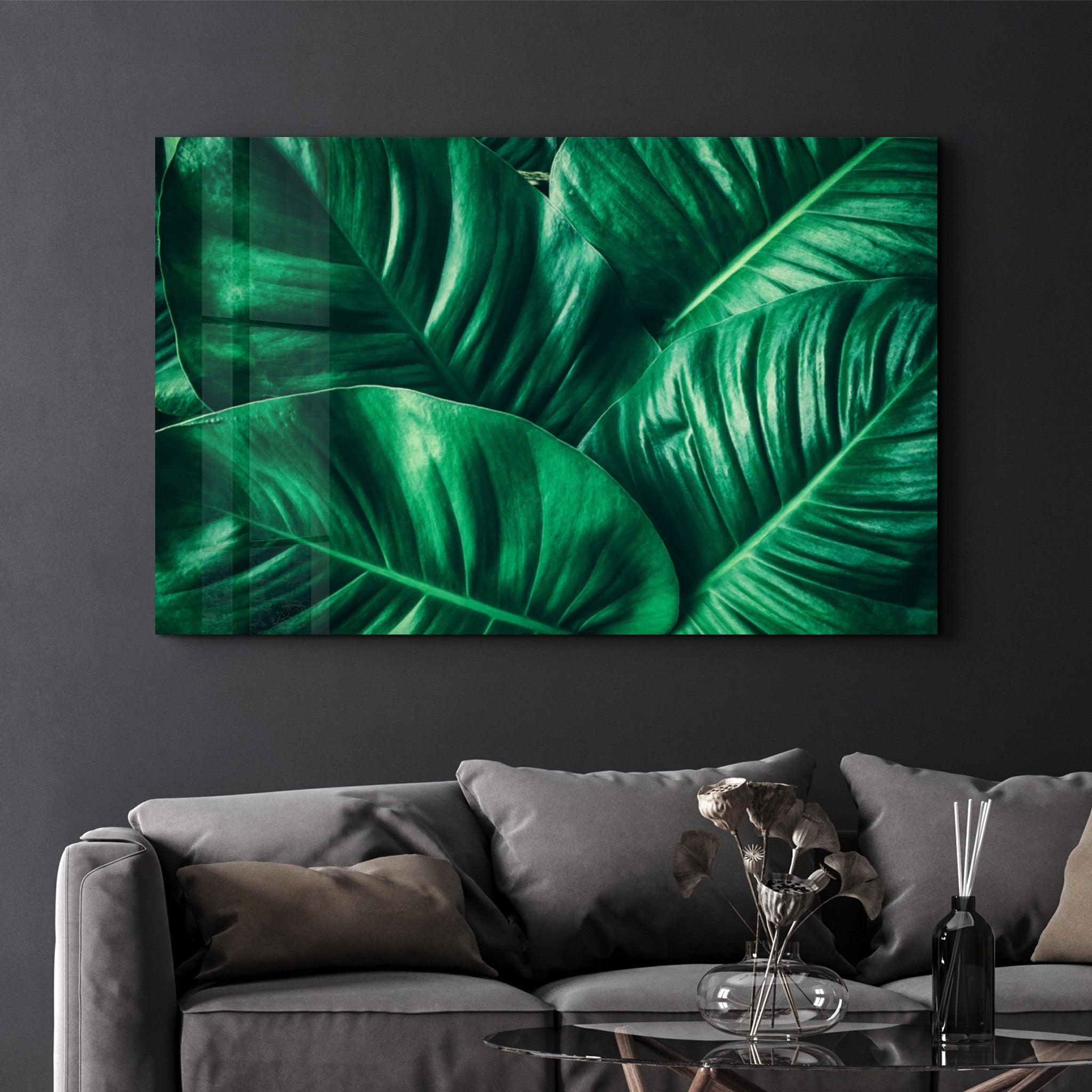 Green Tropical Leaf | Glass Wall Art - Artdesigna