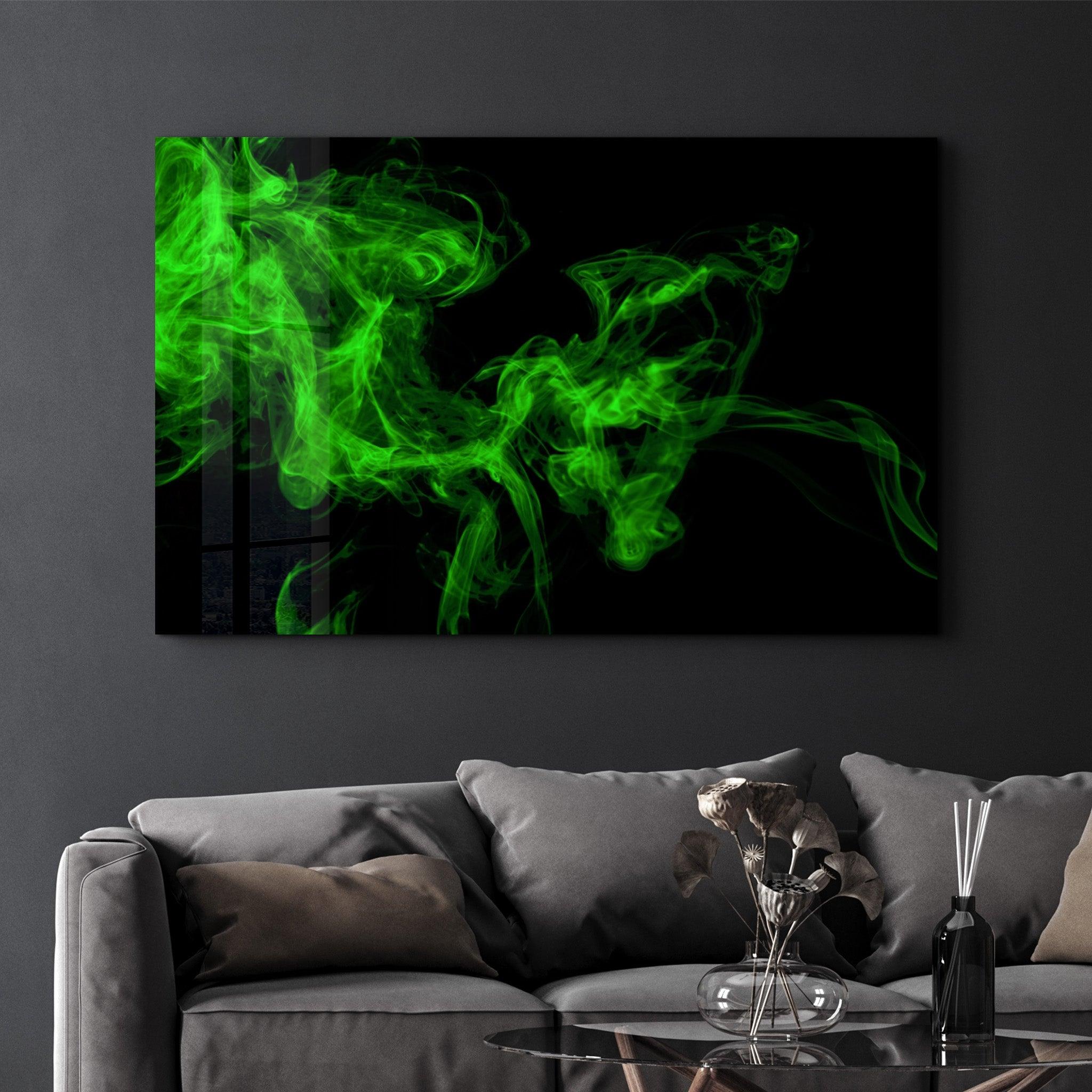 Green Smoke | Glass Wall Art - Artdesigna