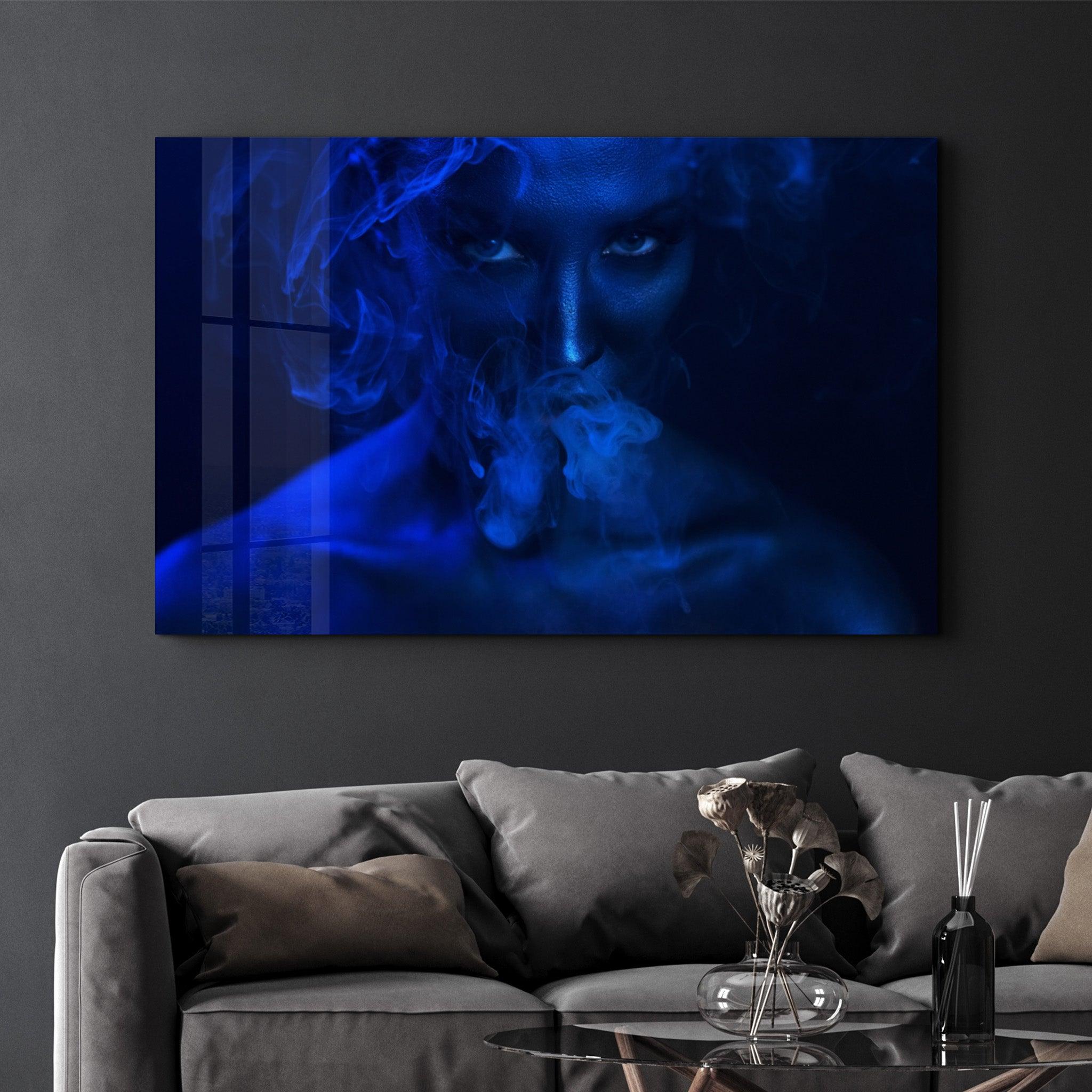 Smoke and Woman | Glass Wall Art - Artdesigna