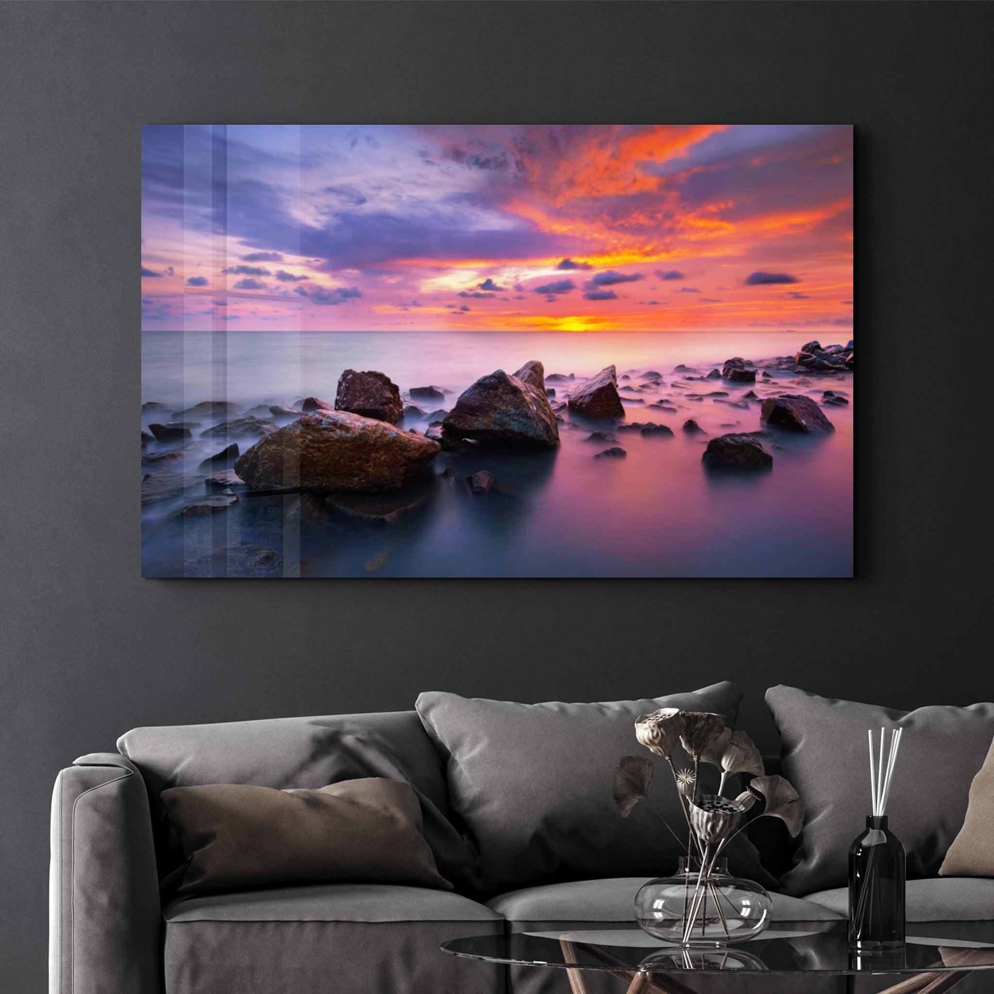 Sunset at Sea | Glass Wall Art - Artdesigna