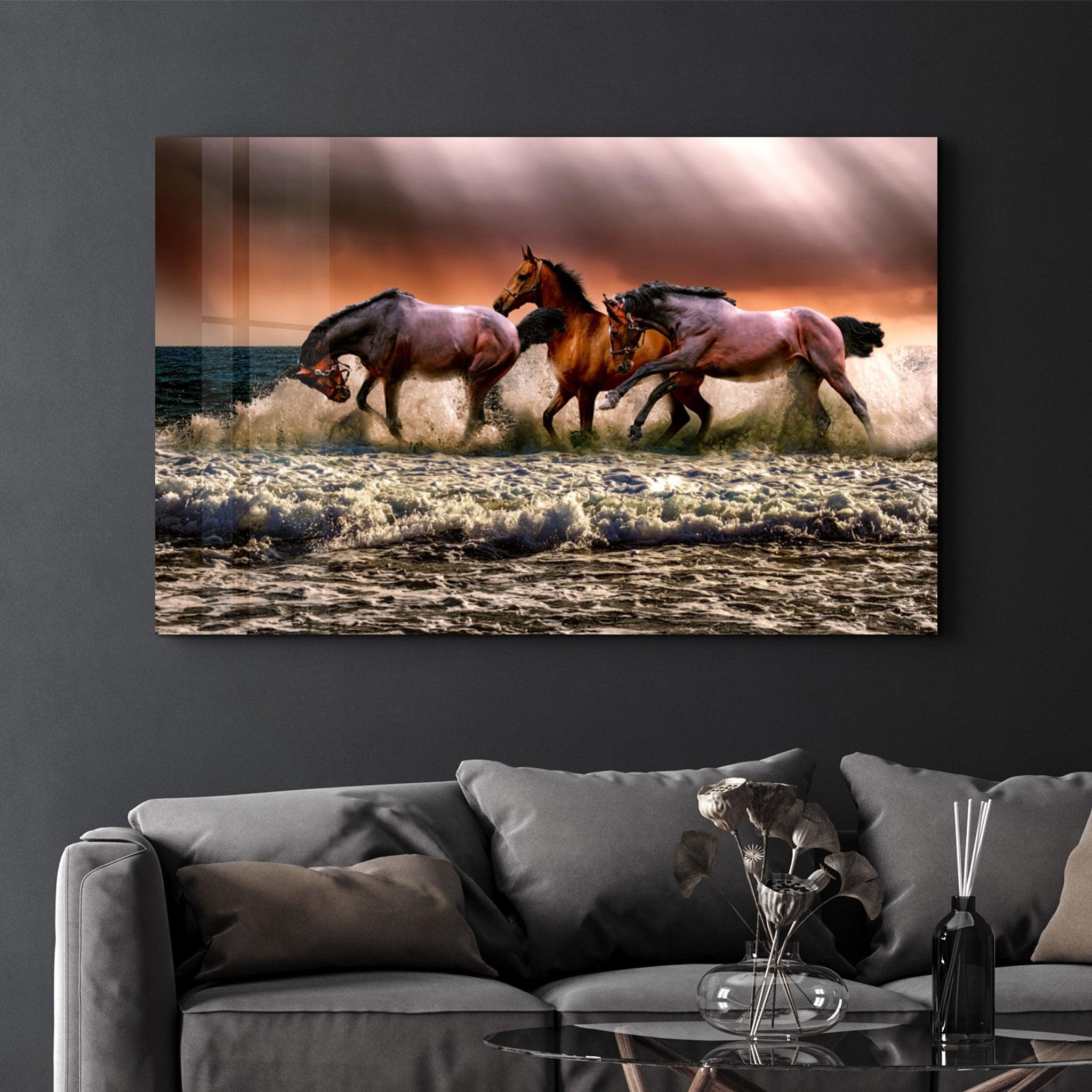 Horses | Glass Wall Art - Artdesigna