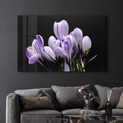 Purple Flowers | Glass Wall Art - Artdesigna