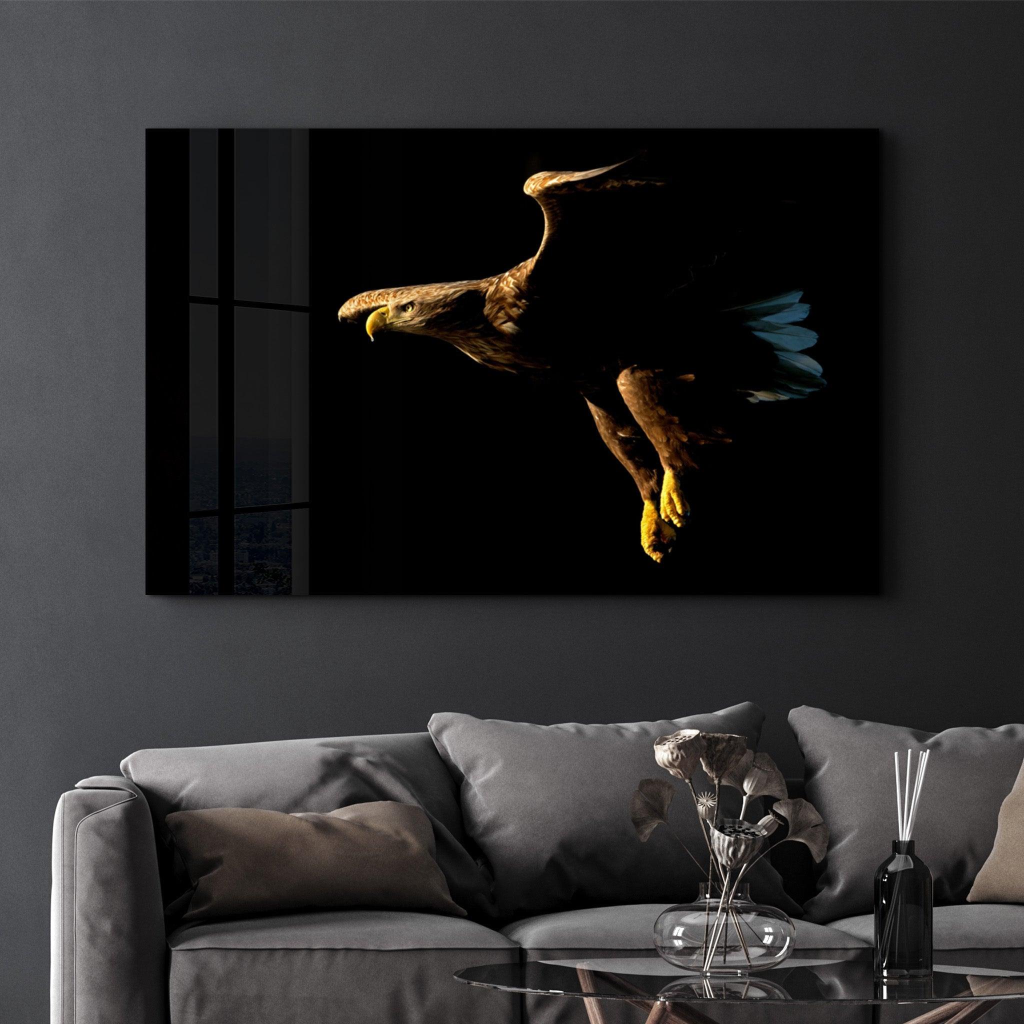 Eagle in Dark | Glass Wall Art - Artdesigna