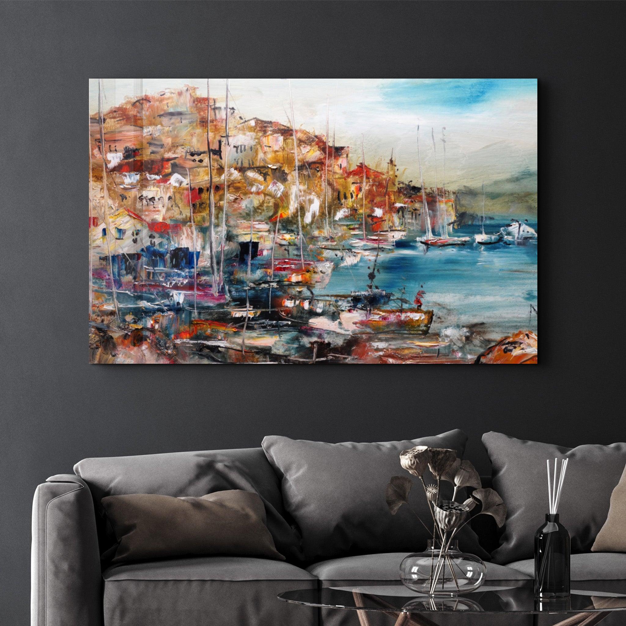 Coastal Town | Glass Wall Art - Artdesigna