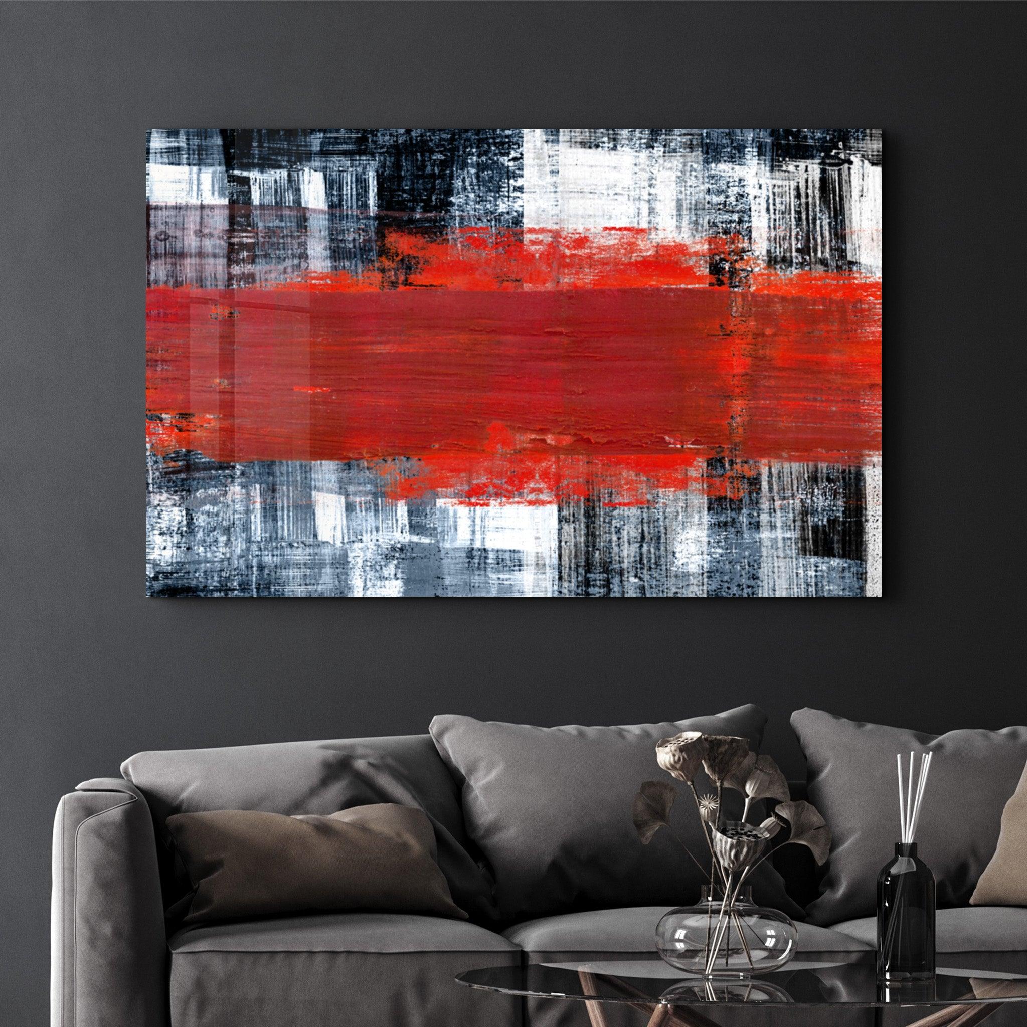 Red Thick Line | Glass Wall Art - Artdesigna