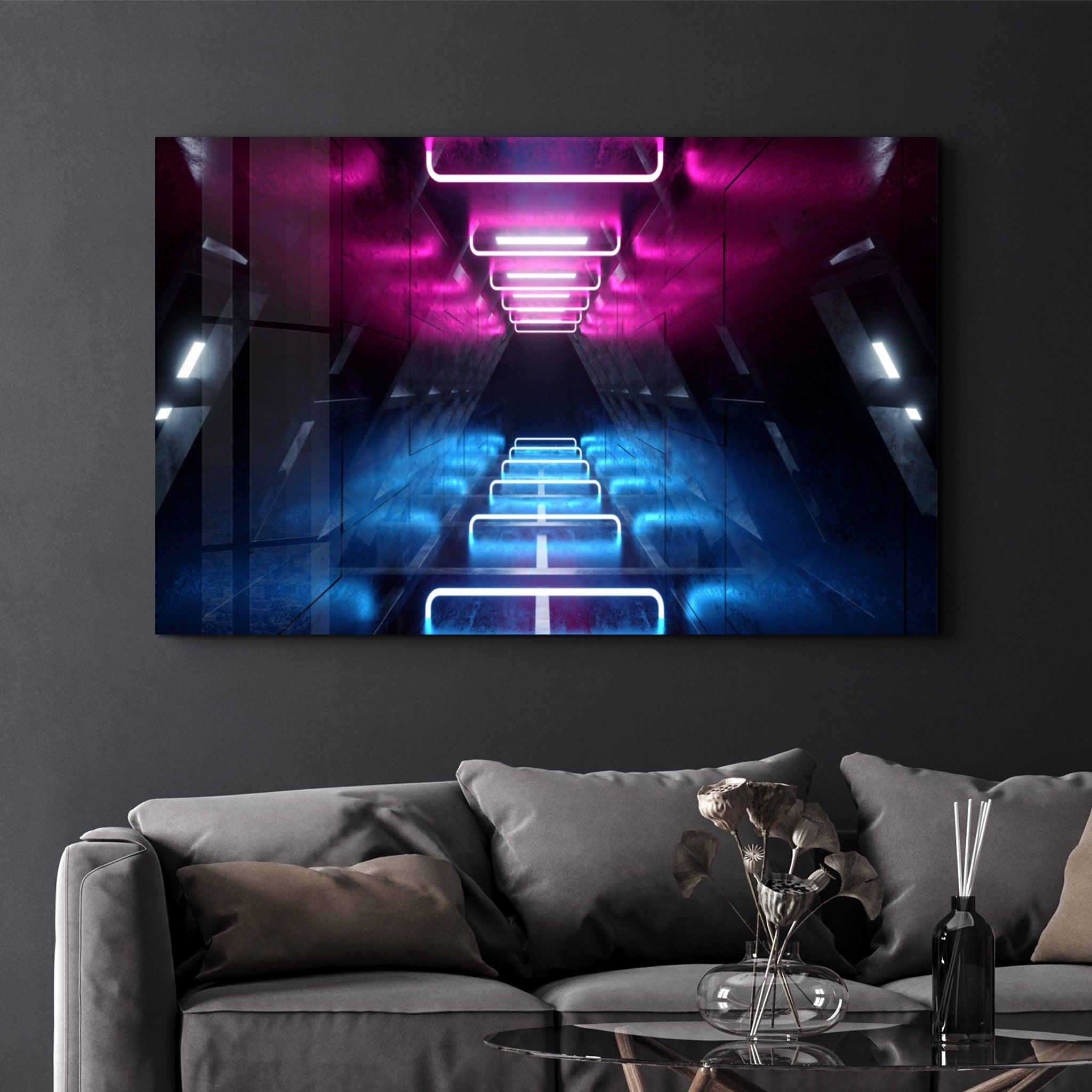 Neon Roller Coaster | Glass Wall Art - Artdesigna