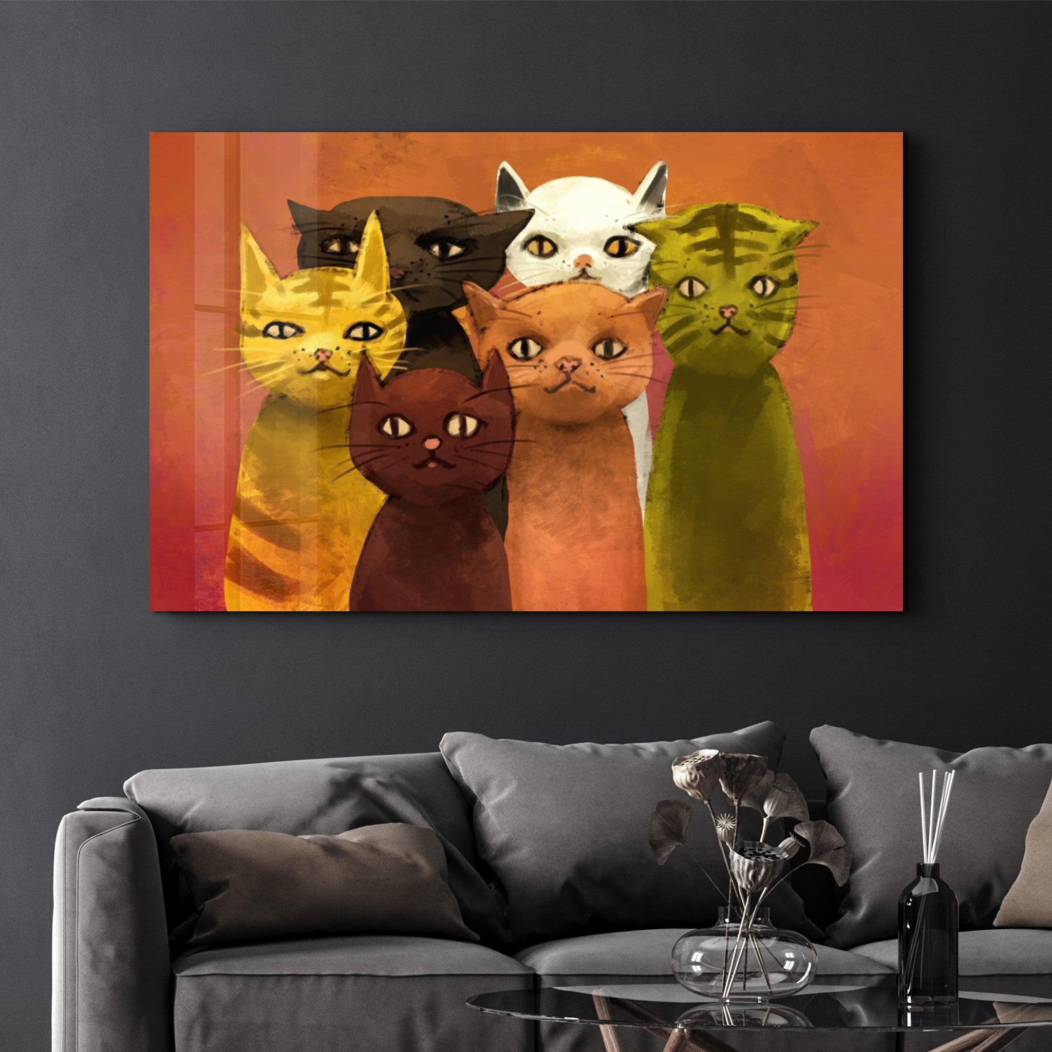 The Cat Family | Glass Wall Art - Artdesigna