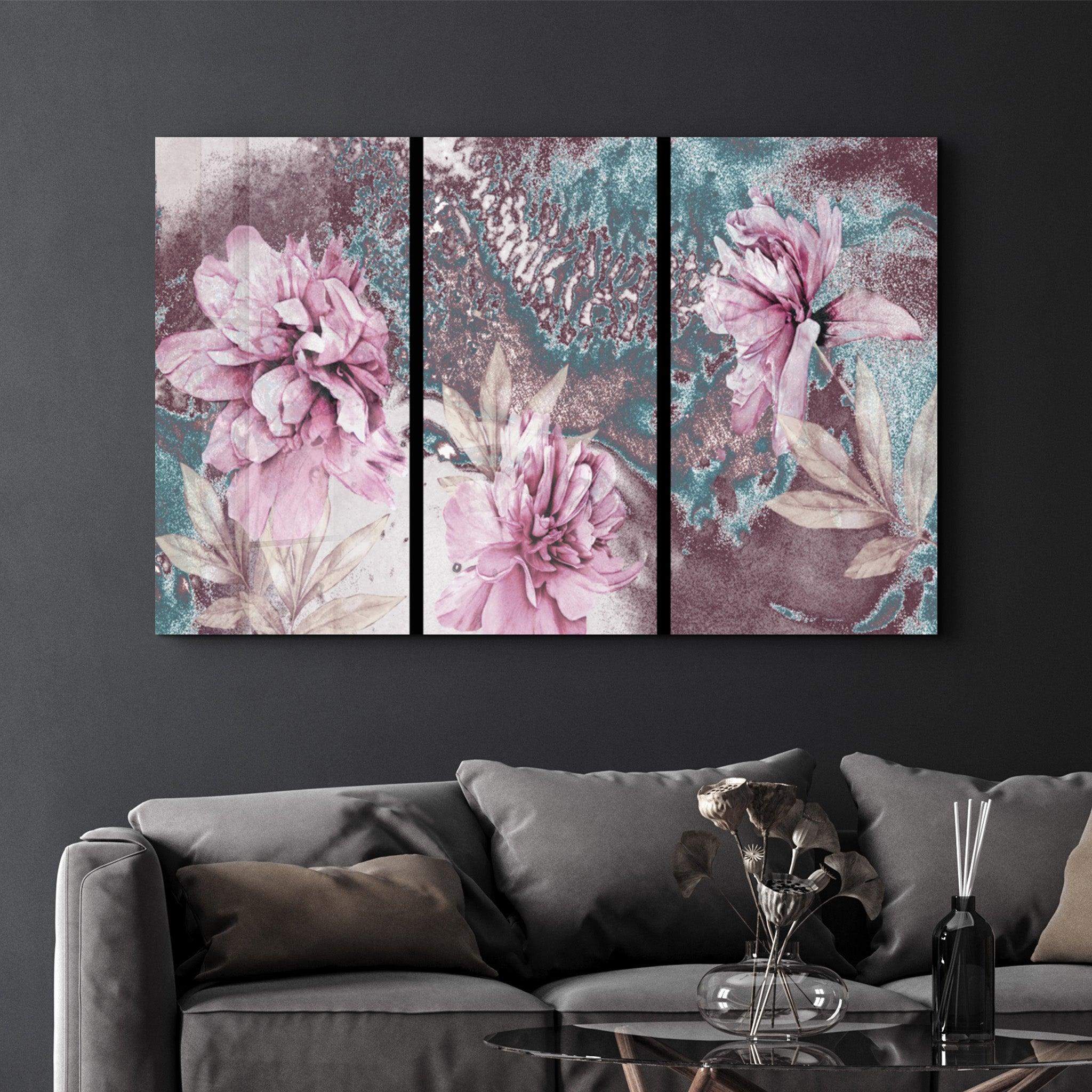 Divided Flowers | Glass Wall Art - Artdesigna