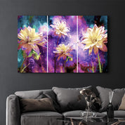 Divided Flowers Purple | Glass Wall Art - Artdesigna