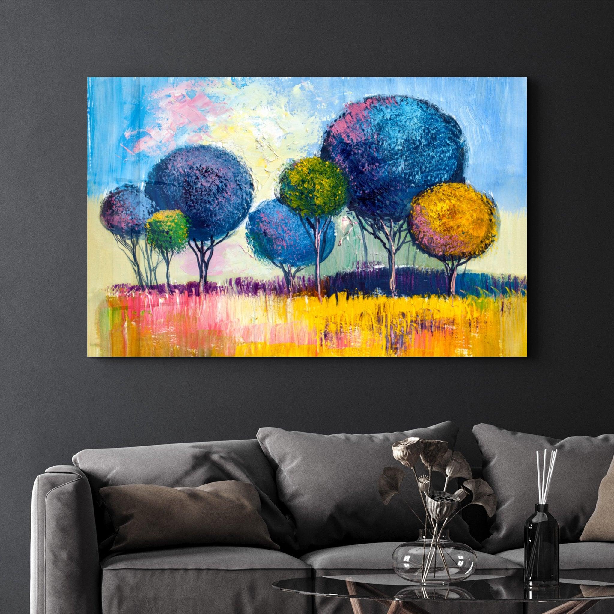 Pompom Trees | Glass Wall Art - Artdesigna