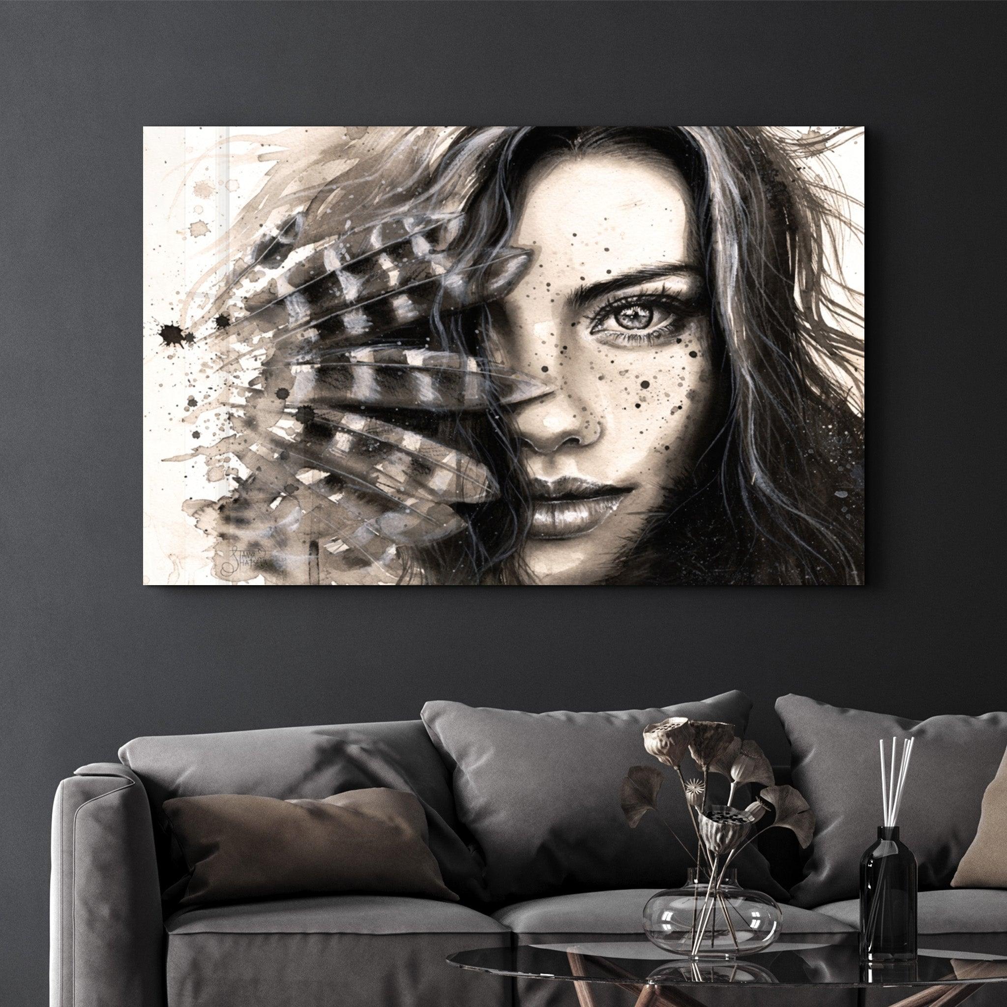 Hiding Woman | Glass Wall Art - Artdesigna