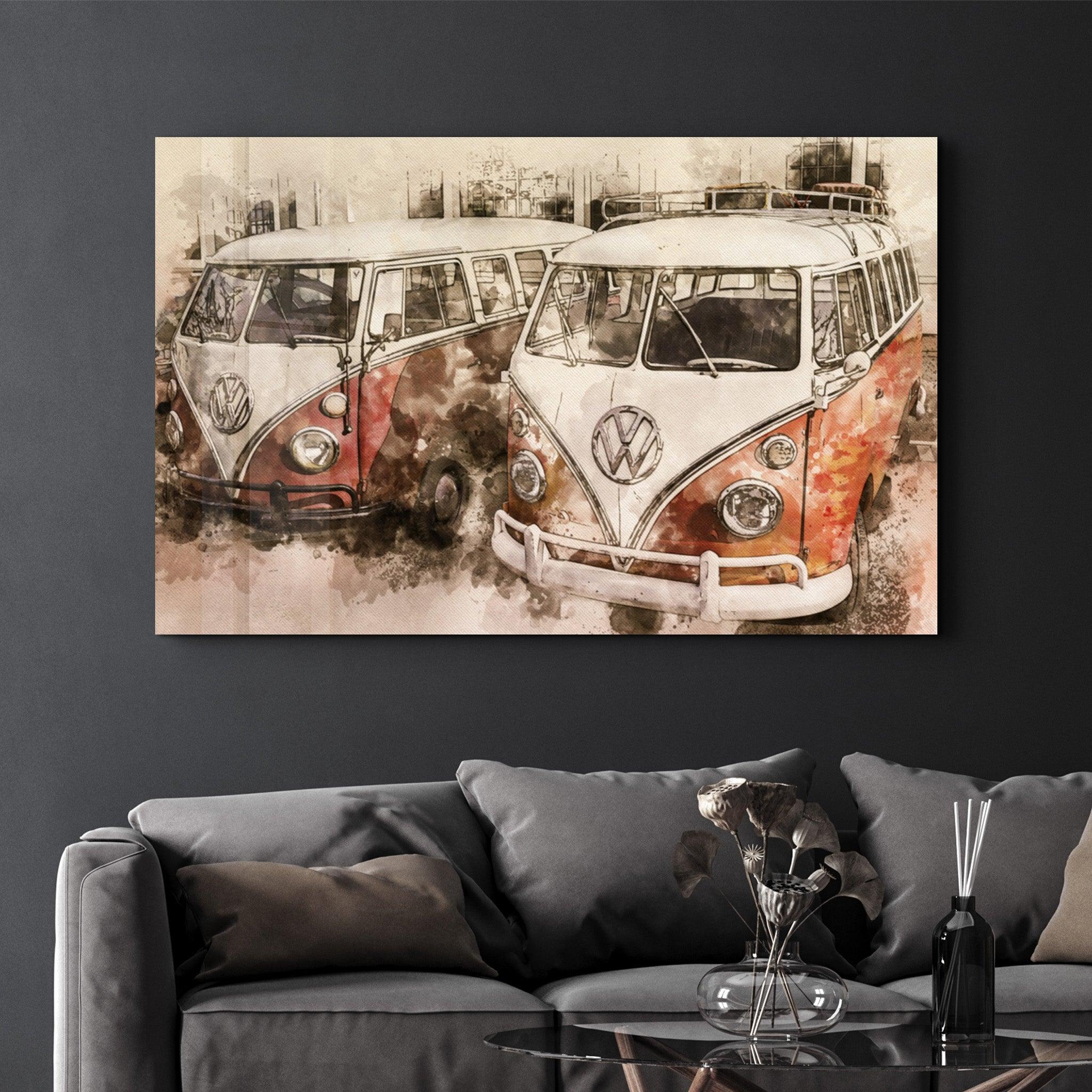 The Classic Red Minibus | Glass Wall Art - Artdesigna