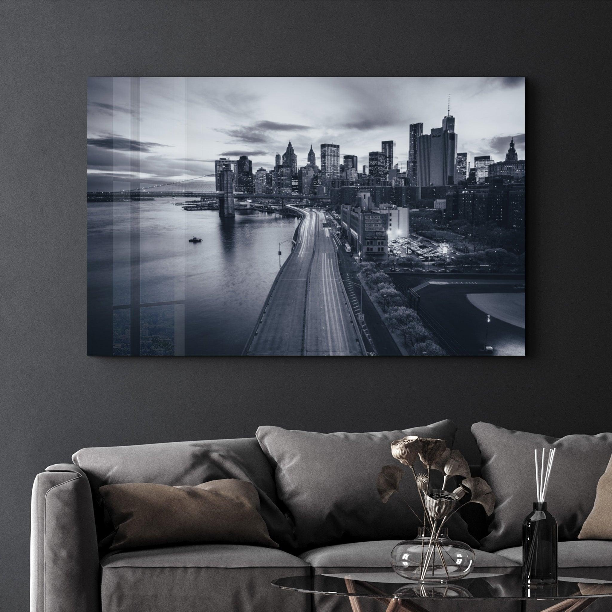 Empty Road in Downtown | Glass Wall Art - Artdesigna