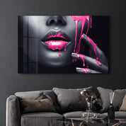 Pink Lips V2 | Glass Wall Art - Artdesigna