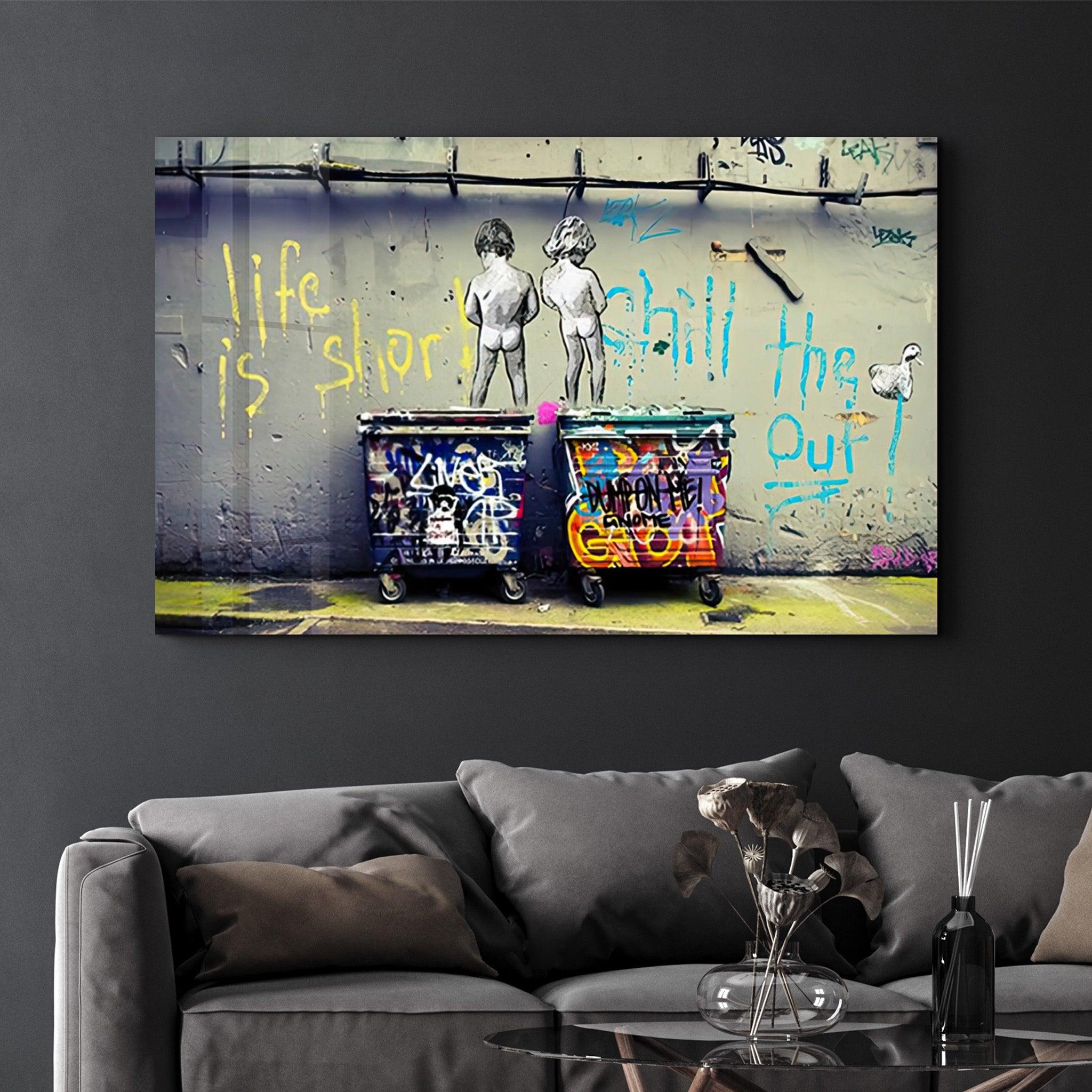 Banksy Life is Short Glass Wall Art - Artdesigna