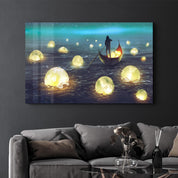 Lights on the Sea | Glass Wall Art - Artdesigna