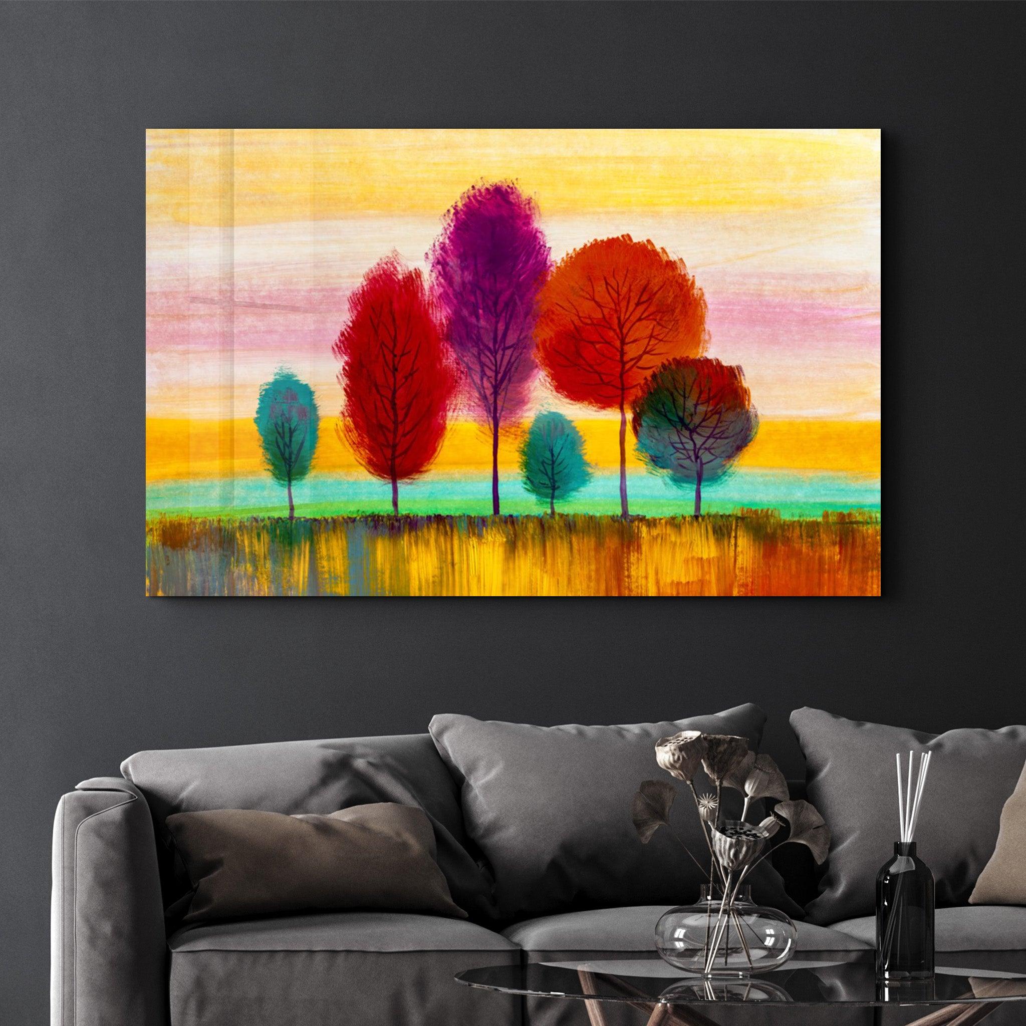 Abstract Colorful Trees | Glass Wall Art - Artdesigna