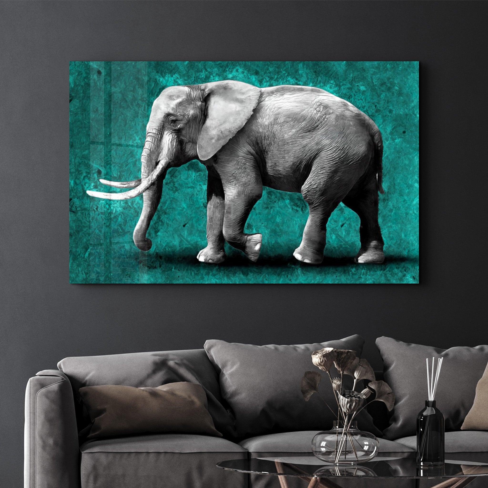 Elephant Green | Glass Wall Art - Artdesigna