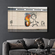 Banksy - Burning Toy | Designer's Collection Glass Wall Art - Artdesigna