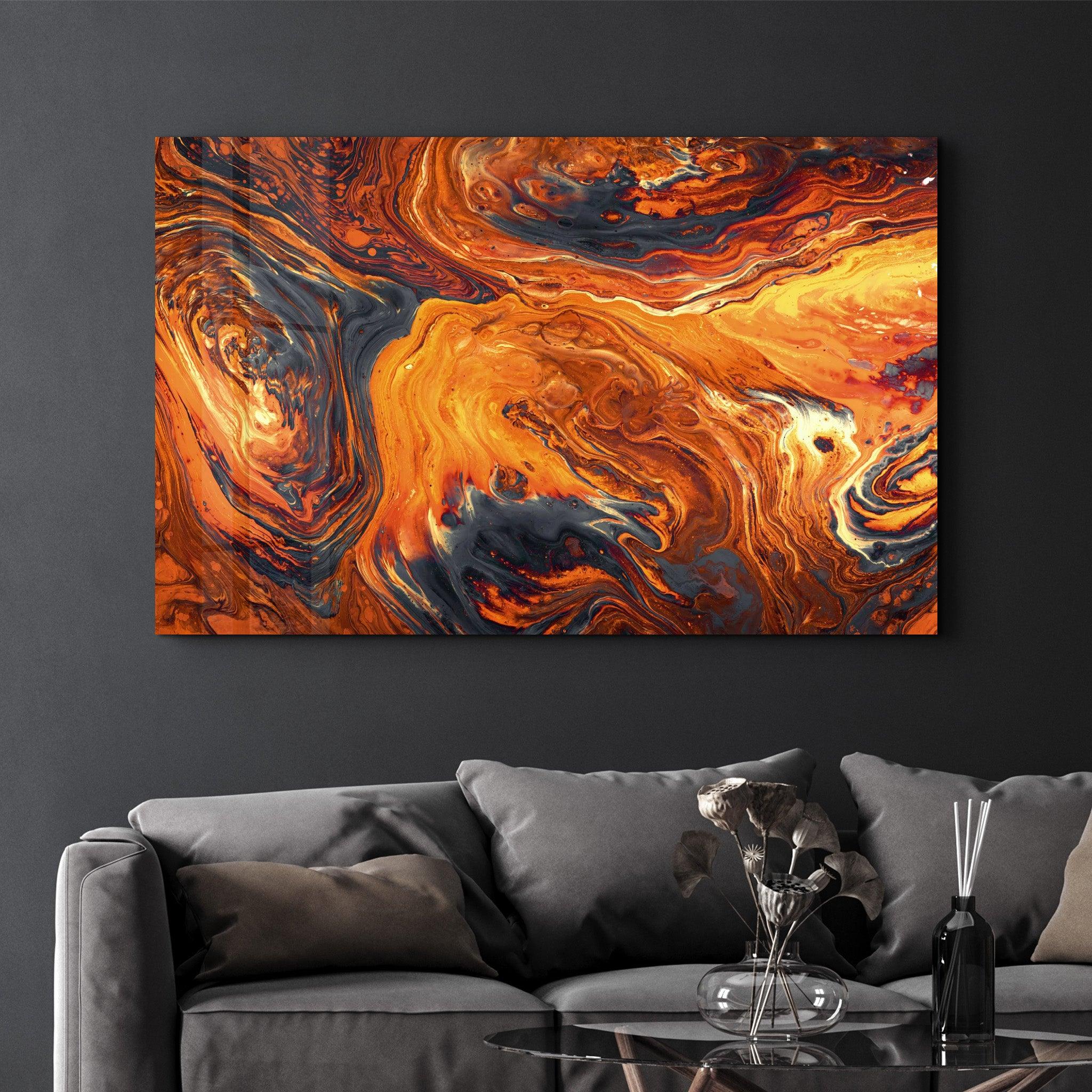 Lava Pattern - Orange | Designer's Collection Glass Wall Art - Artdesigna