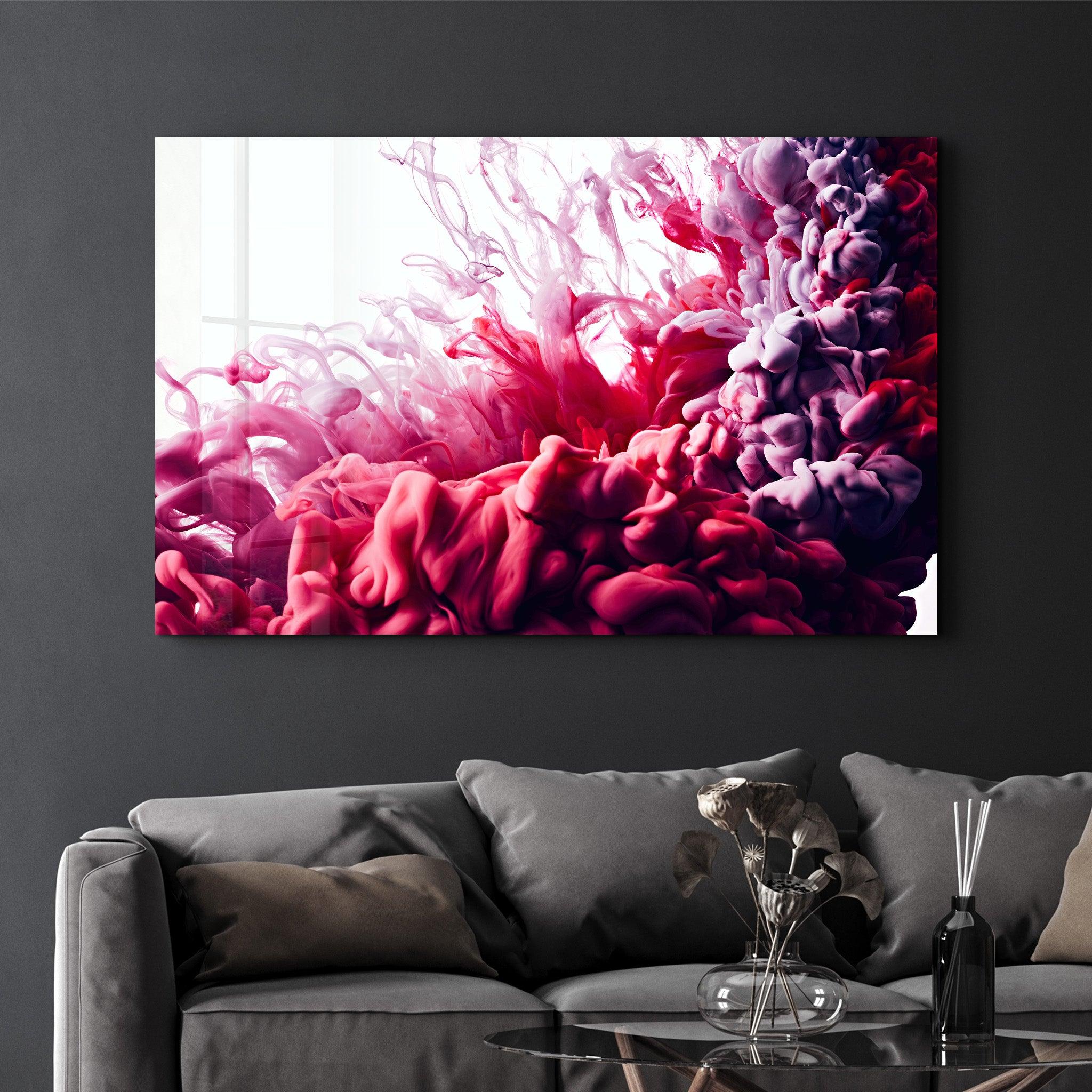 Smokes - Red to Pink | Glass Wall Art - Artdesigna