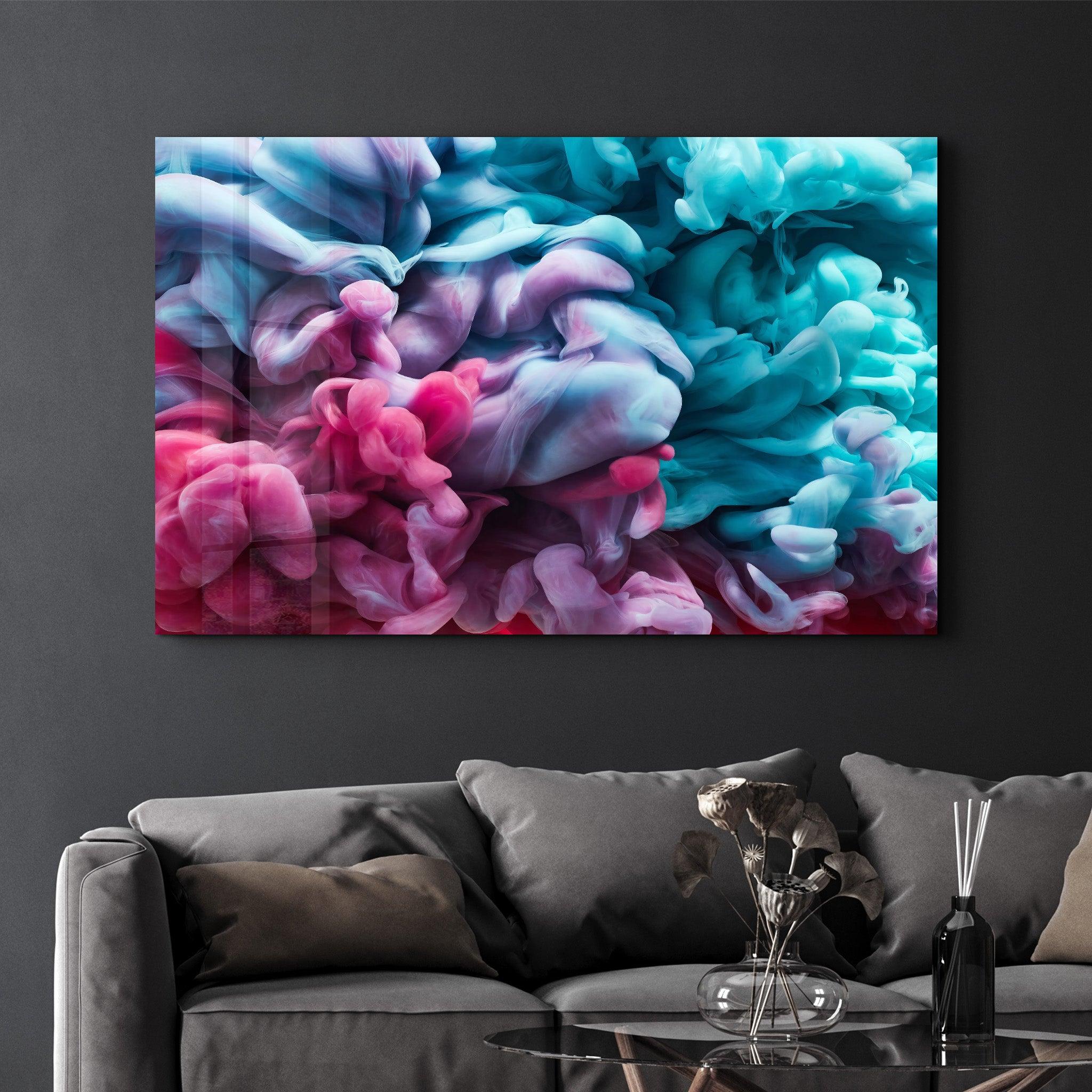 Pink and Blue Smokes | Glass Wall Art - Artdesigna