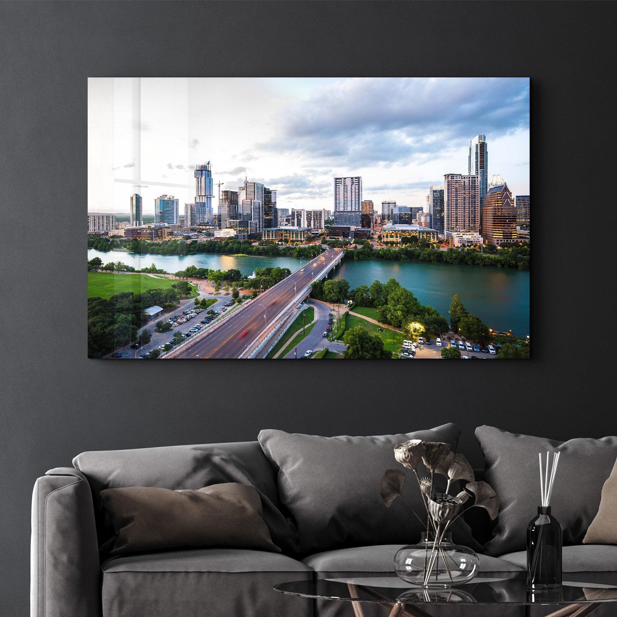 Texas Skyline | Glass Wall Art - Artdesigna