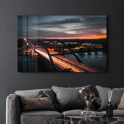 Texas -Bridge Skyline | Glass Wall Art - Artdesigna