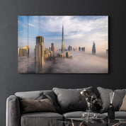 Dubai Sykline Under Fog- UAE | Glass Wall Art - Artdesigna