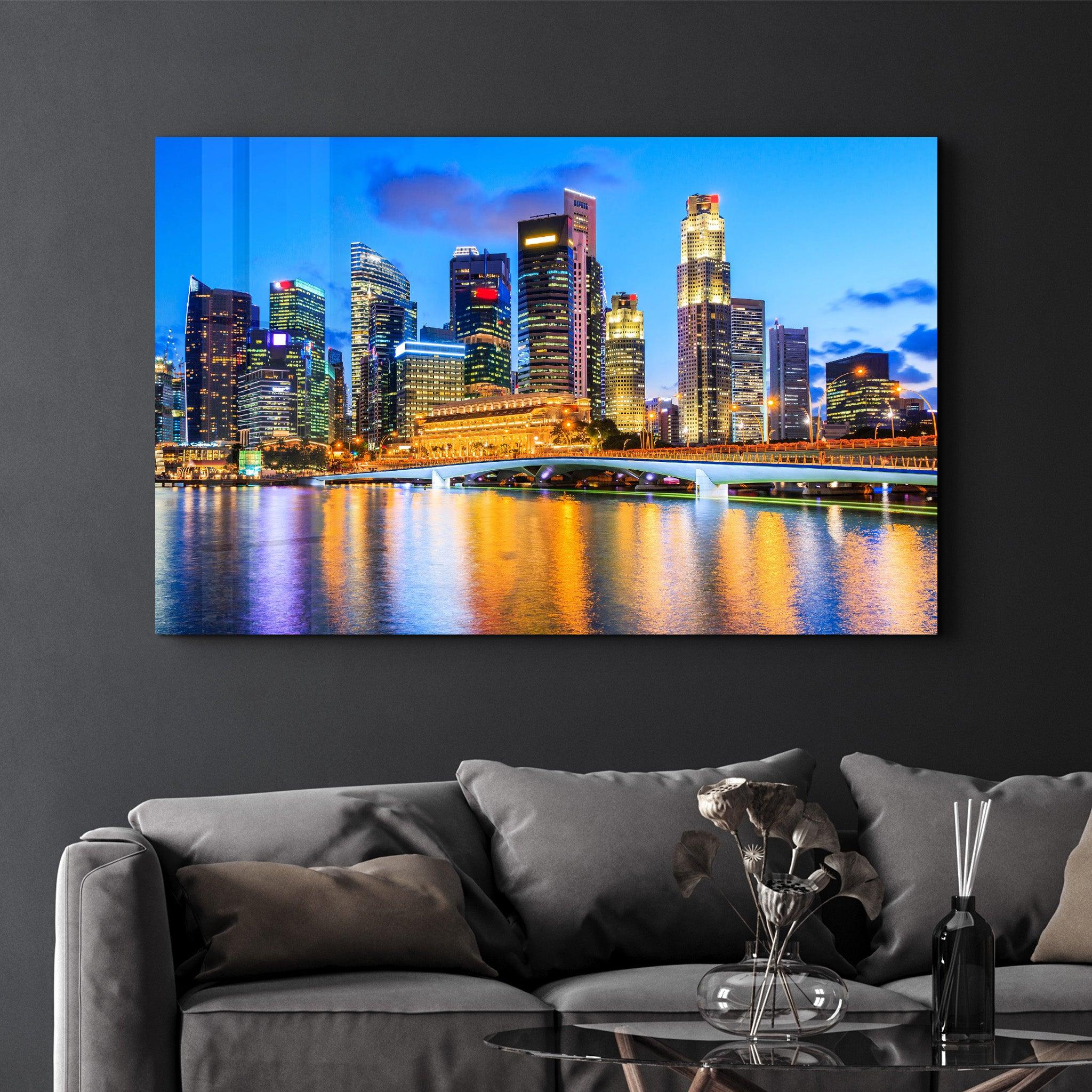 Singapore city skyline | Glass Wall Art - Artdesigna