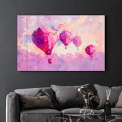 Pink Baloons Oil Painting - Glass Wall Art - Artdesigna