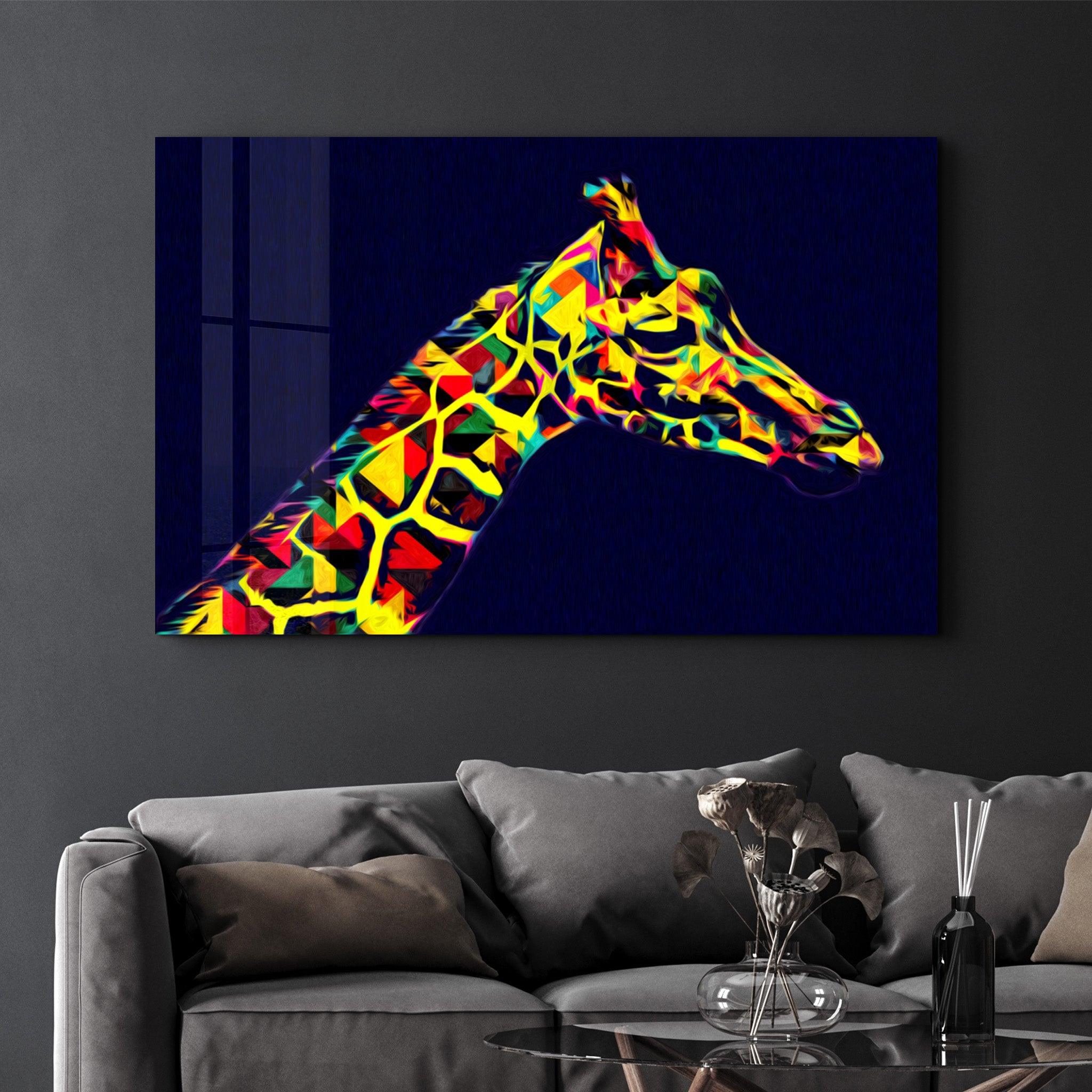 Colormix Giraffe | Glass Wall Art - Artdesigna