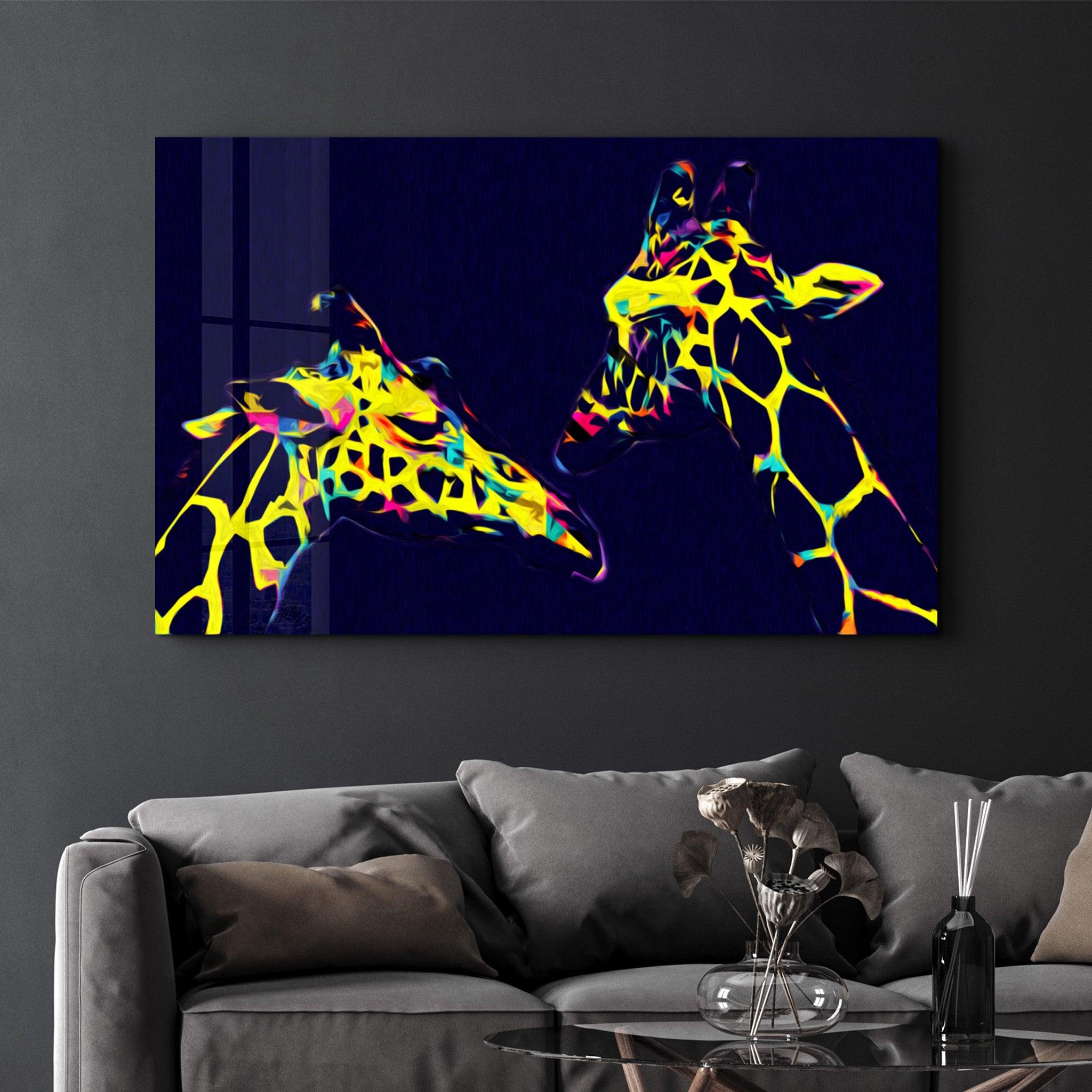 Colormix Giraffes | Glass Wall Art - Artdesigna