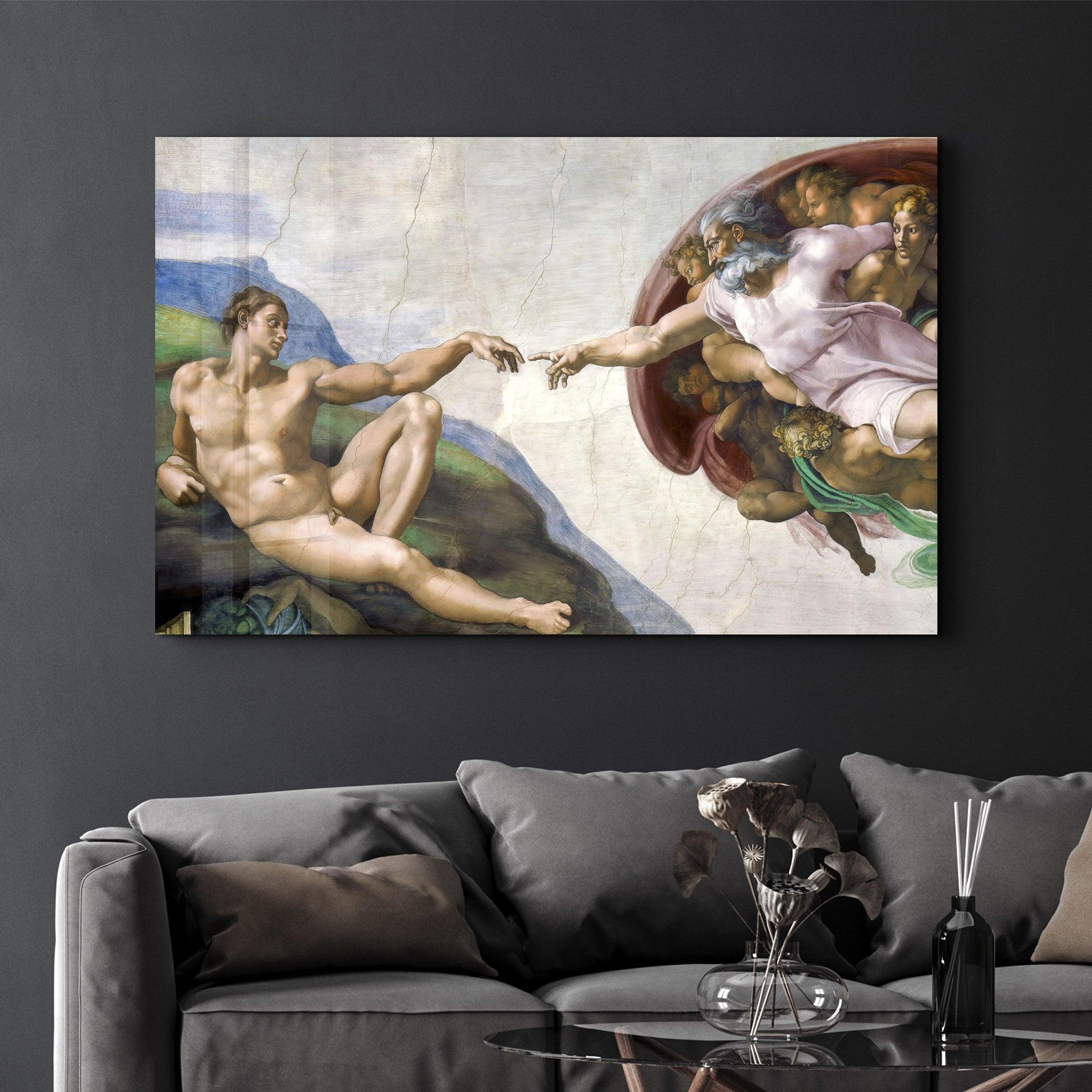 Michelangelo - The Creation of Adam | Glass Wall Art - Artdesigna