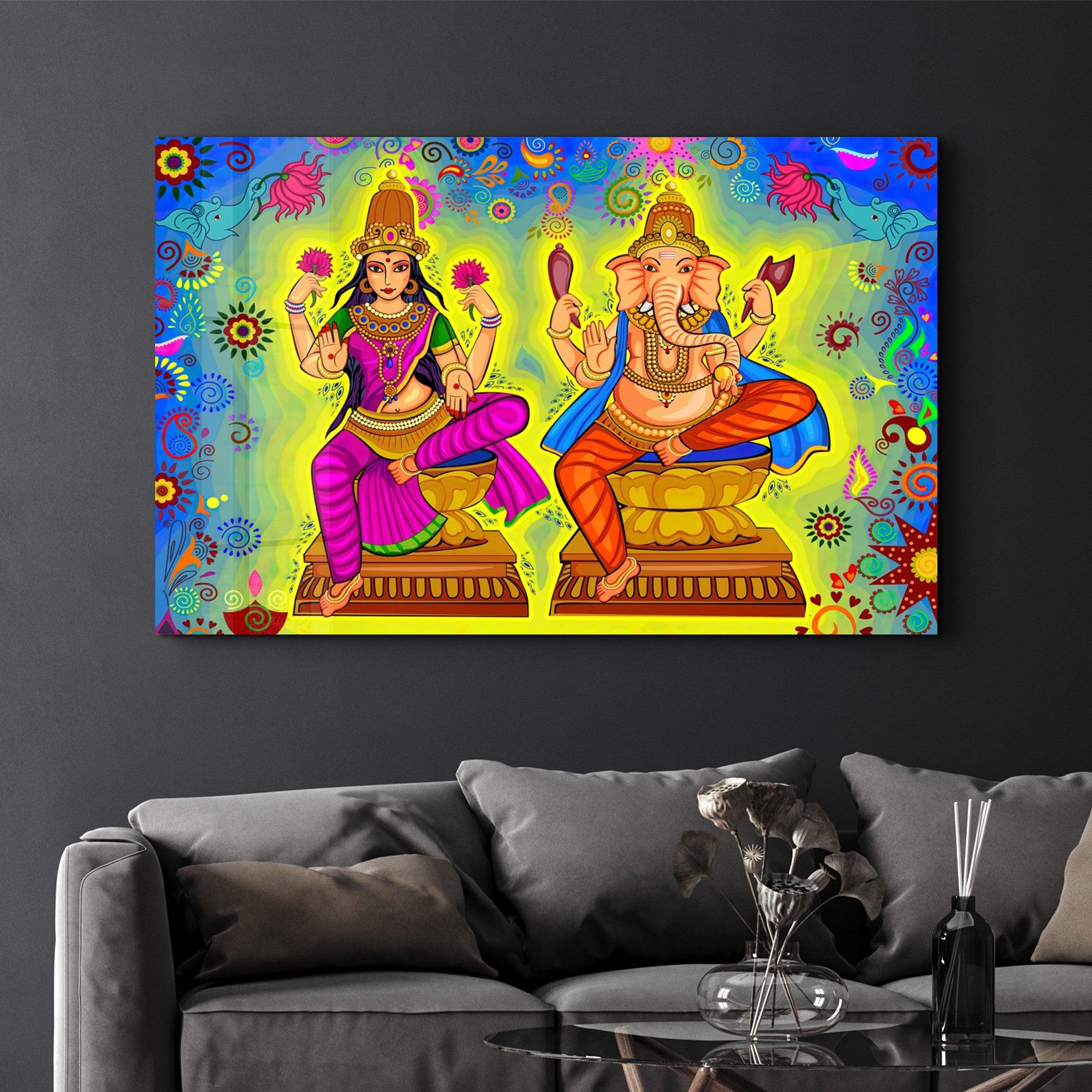 Lord Ganesha Illustration | Glass Wall Art - Artdesigna