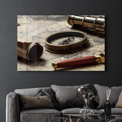 Antique Compass | Glass Wall Art - Artdesigna