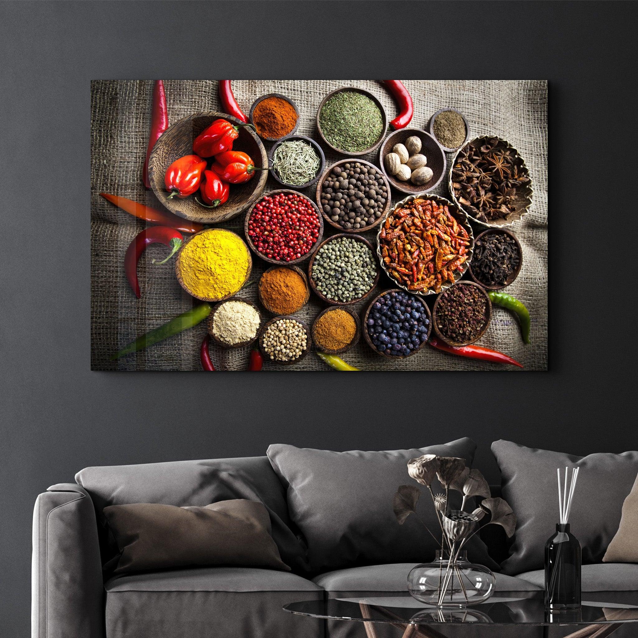 Colorful Spices | Glass Wall Art - Artdesigna