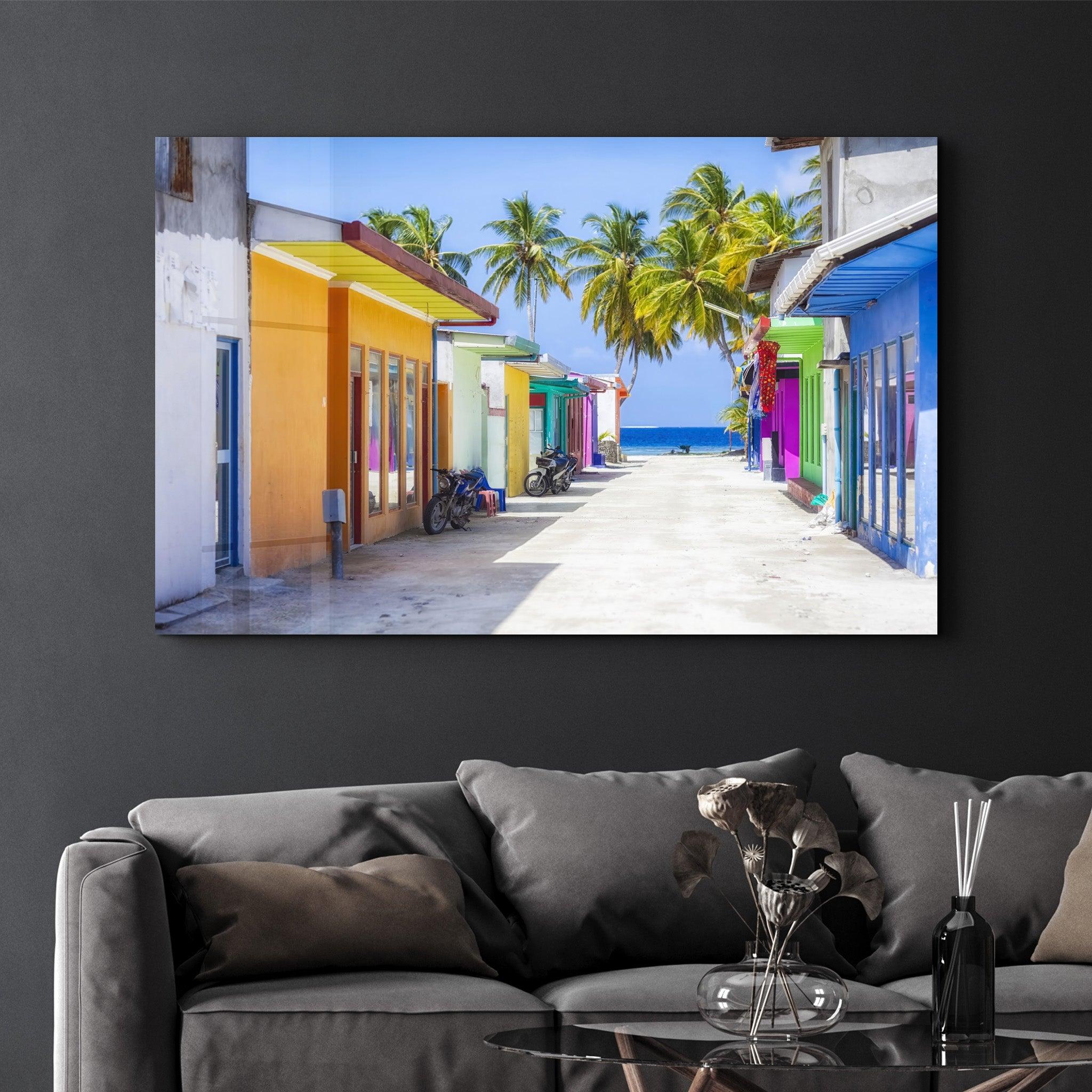 Oceanfront Alley | Glass Wall Art - Artdesigna