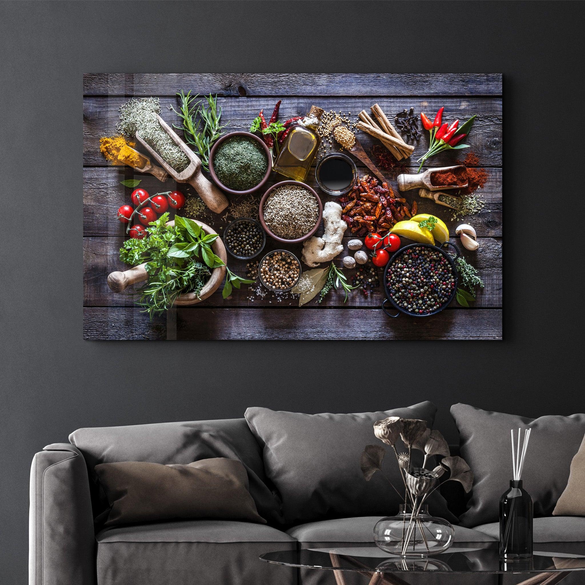 Spices And Vegetables | Glass Wall Art - Artdesigna