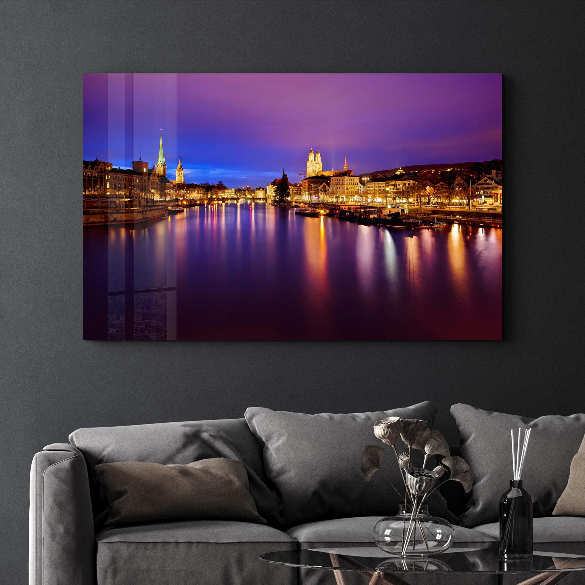 Zurich Night | Glass Wall Art - Artdesigna